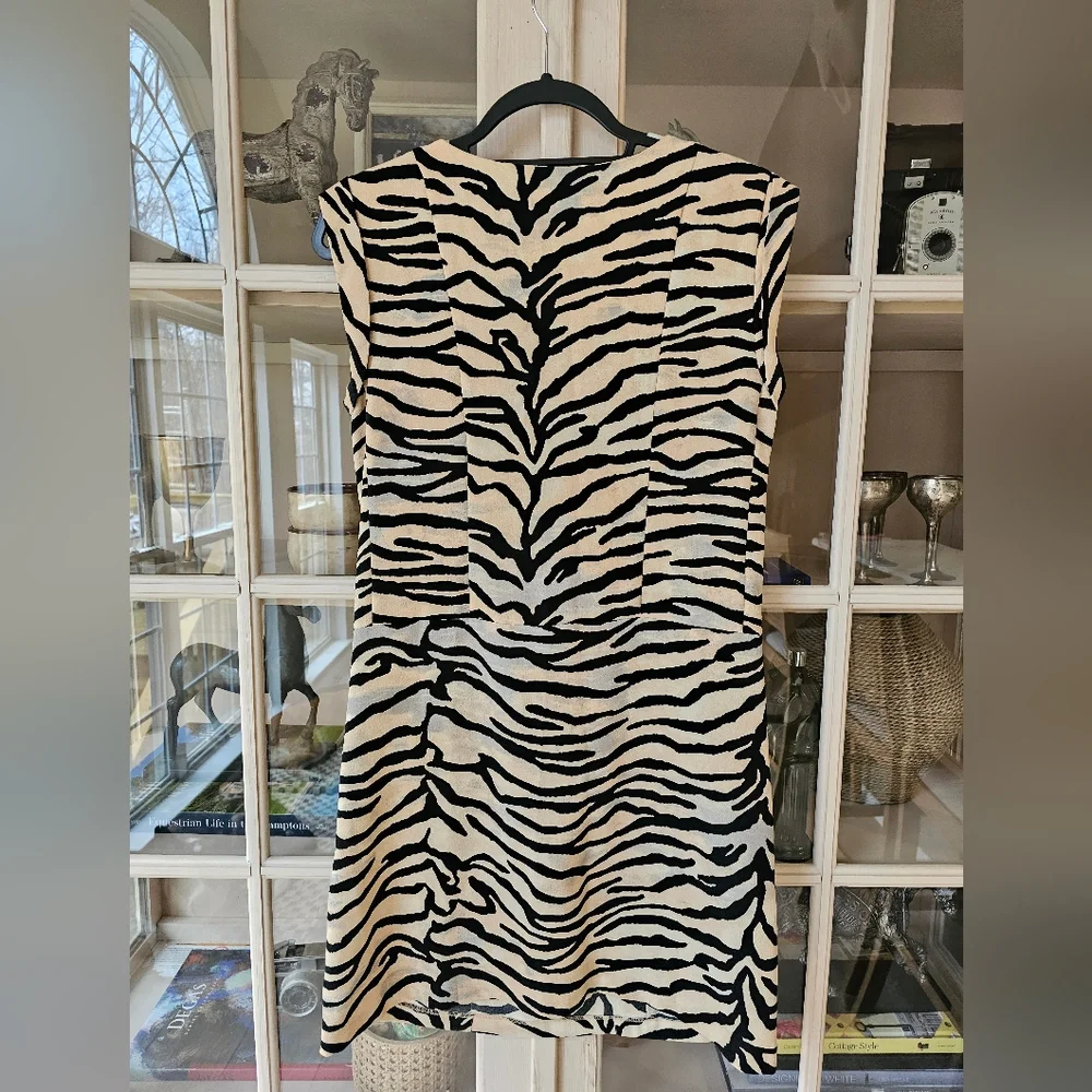 Rebecca Taylor Animal Print Sleeveless Shift Dress Split Neck with Front Pockets - Picture 6 of 6